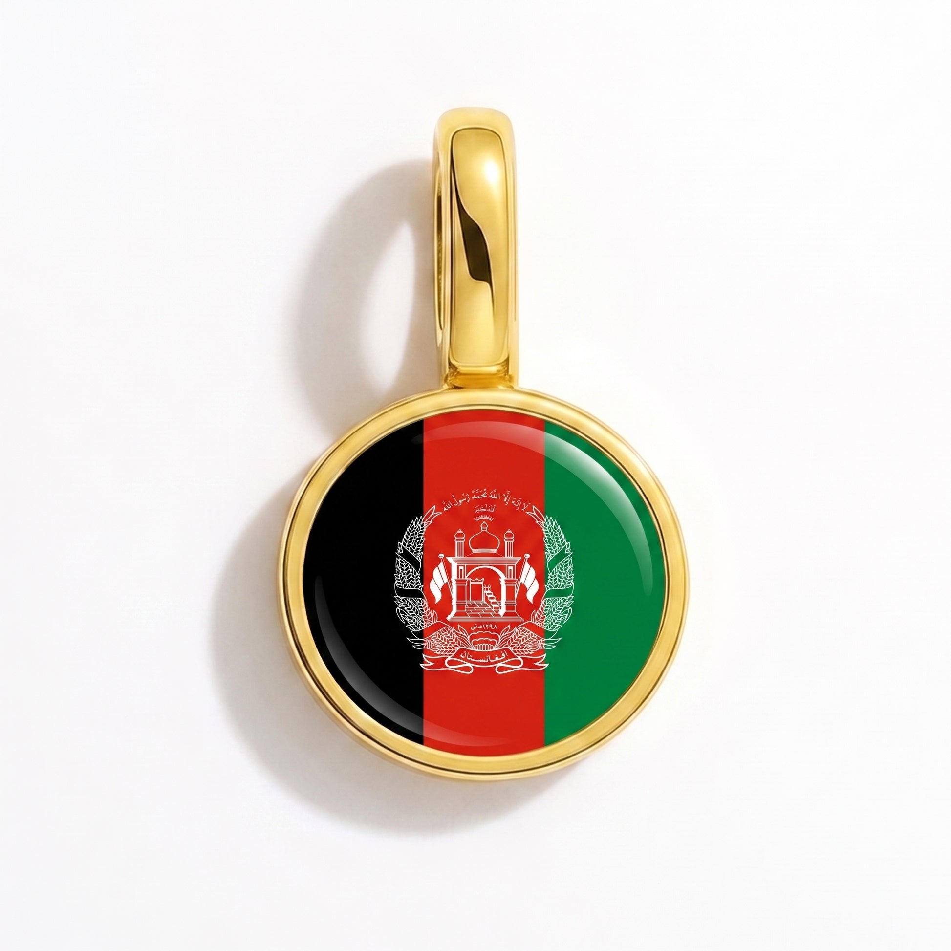 Flag charm Afghanistan – round gold