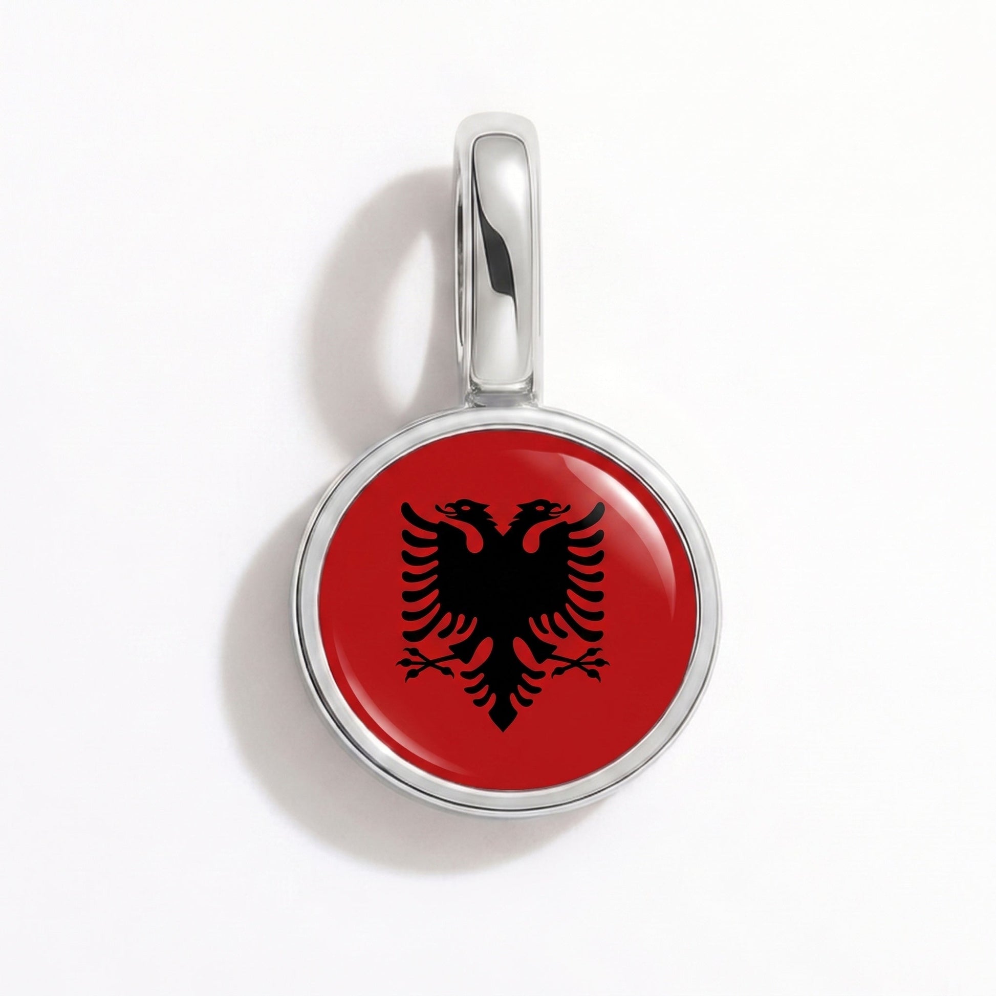 Flag charm Albania – rectangular silver