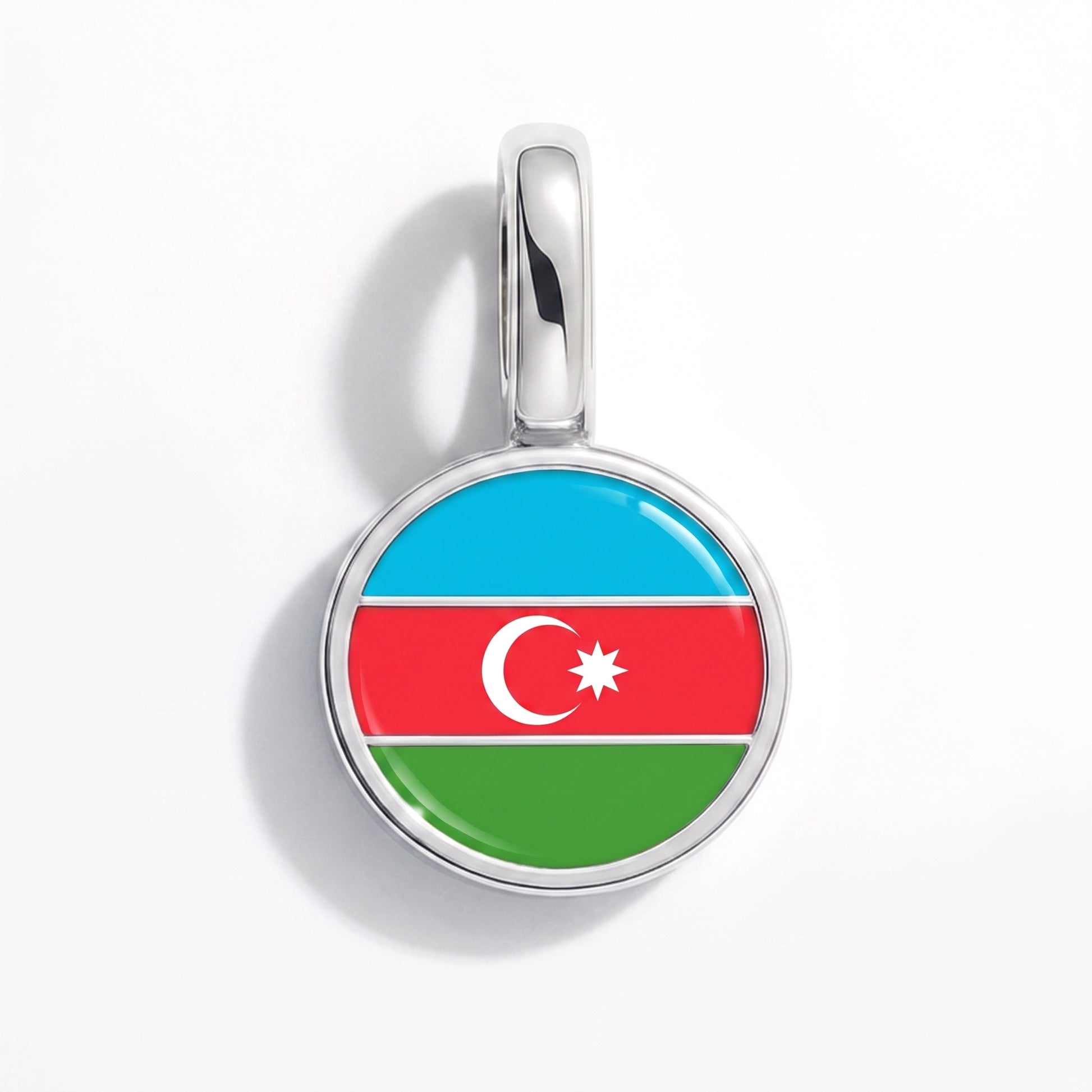 Flag charm Azerbaijan – round silver