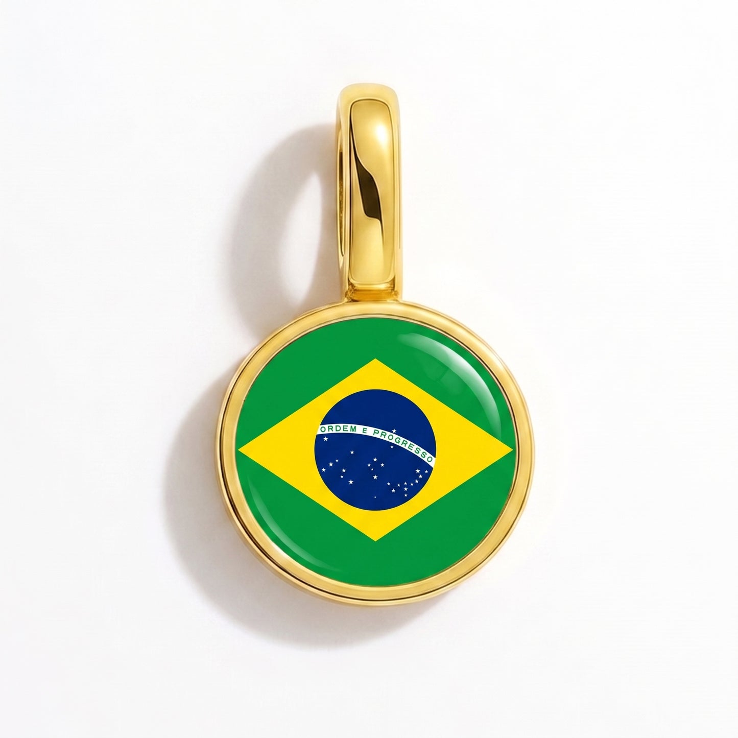Flag charm Brazil – round gold