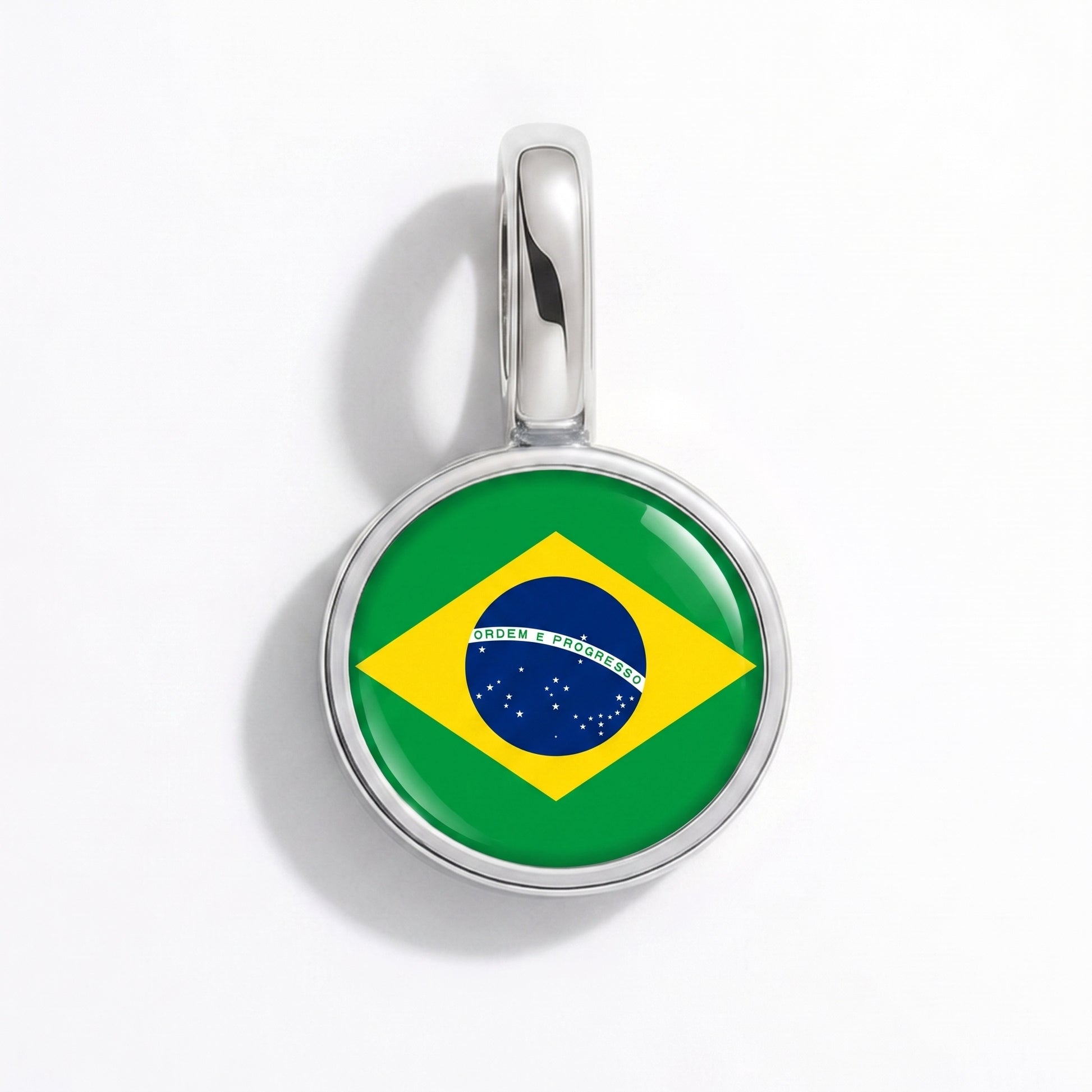 Flag charm Brazil – round silver