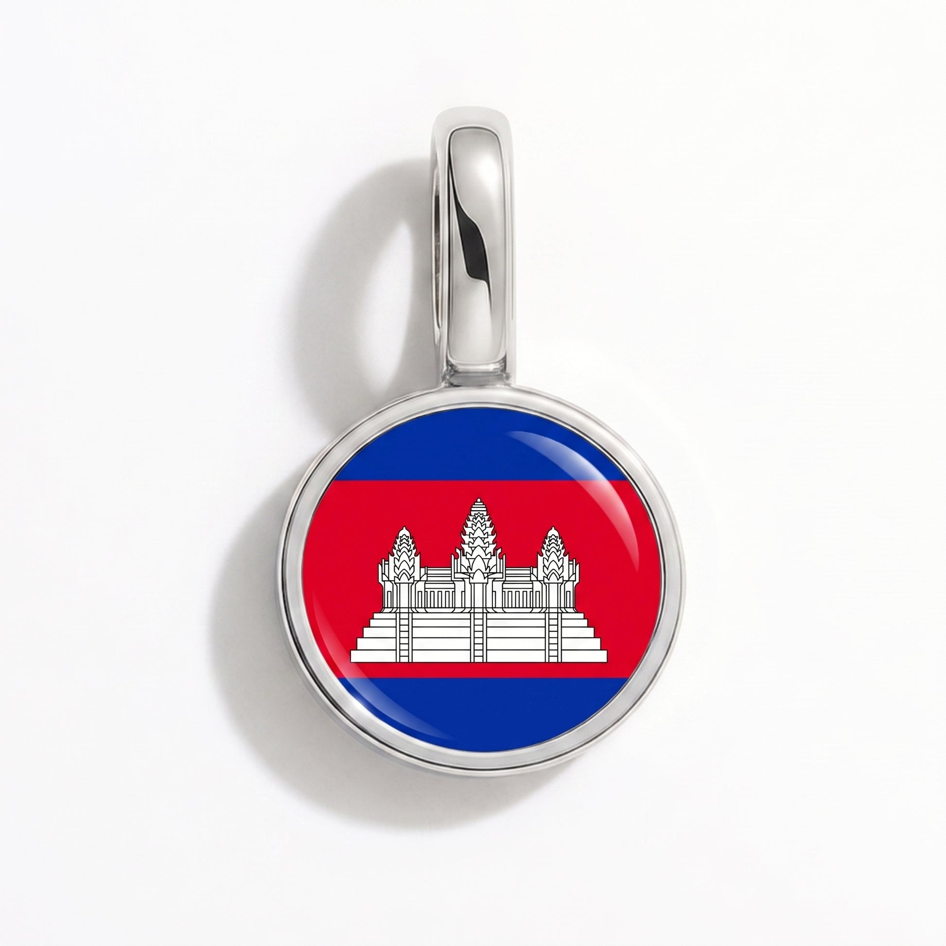 Flag charm Cambodia – round silver