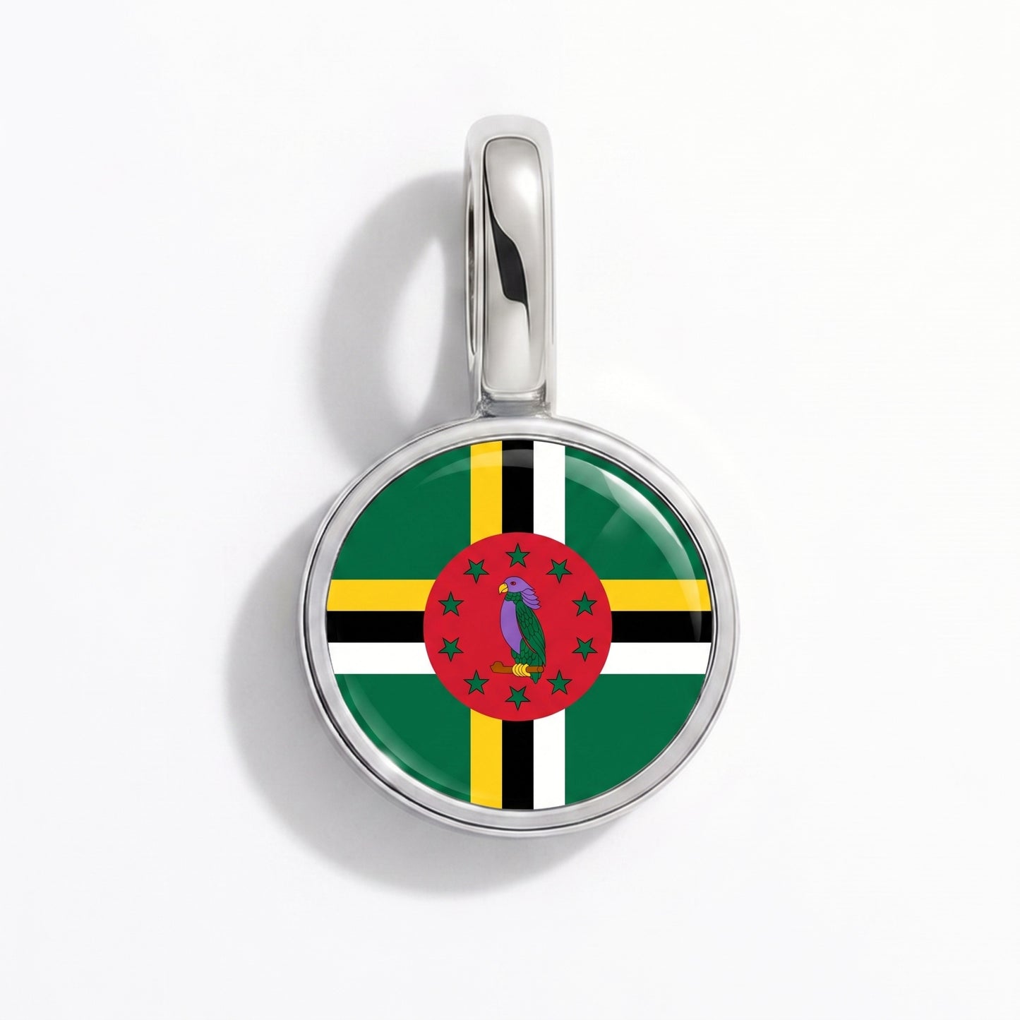 Flag charm Dominica – round silver