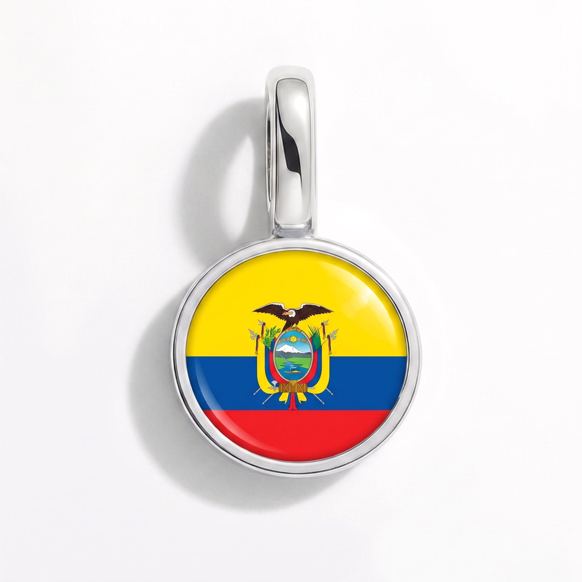 Flag charm Ecuador – round silver