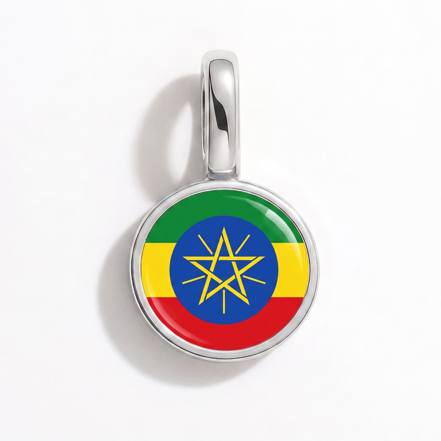 Flag charm Ethiopia – round silver