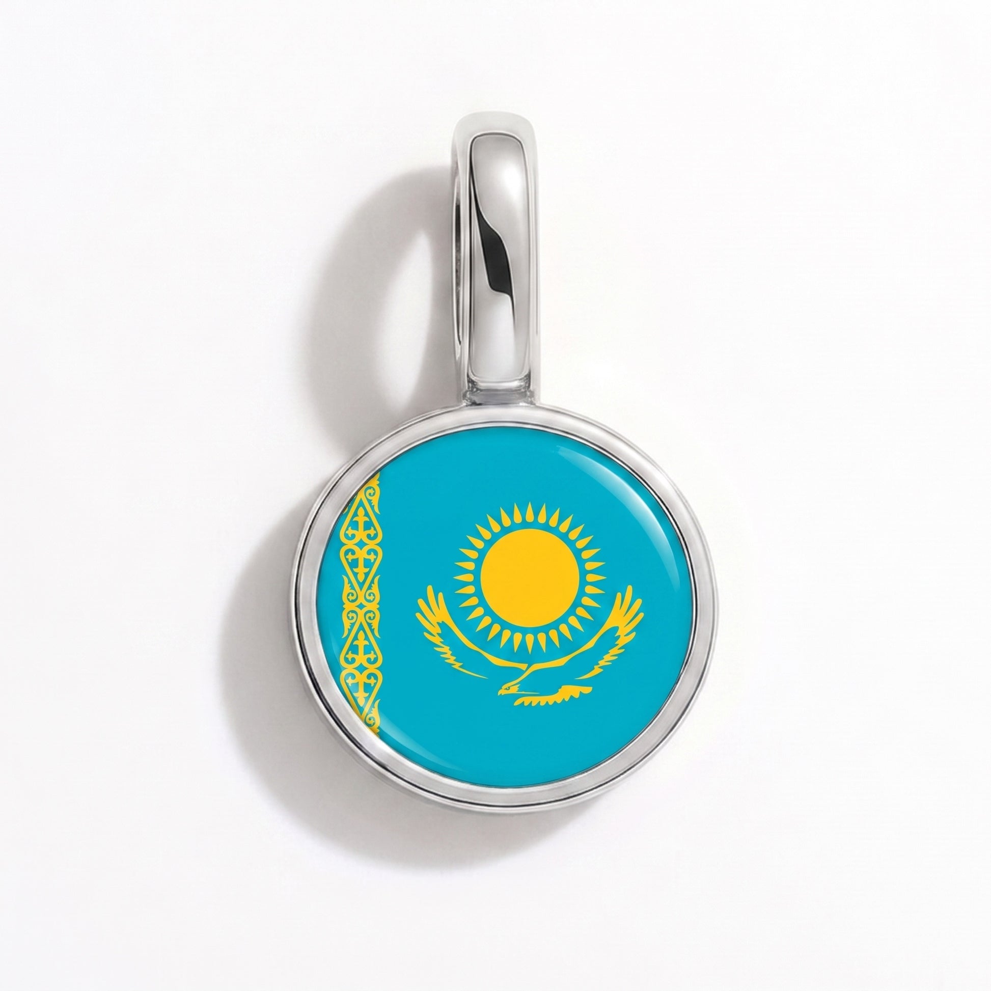 Flag charm Kazakhstan – round silver
