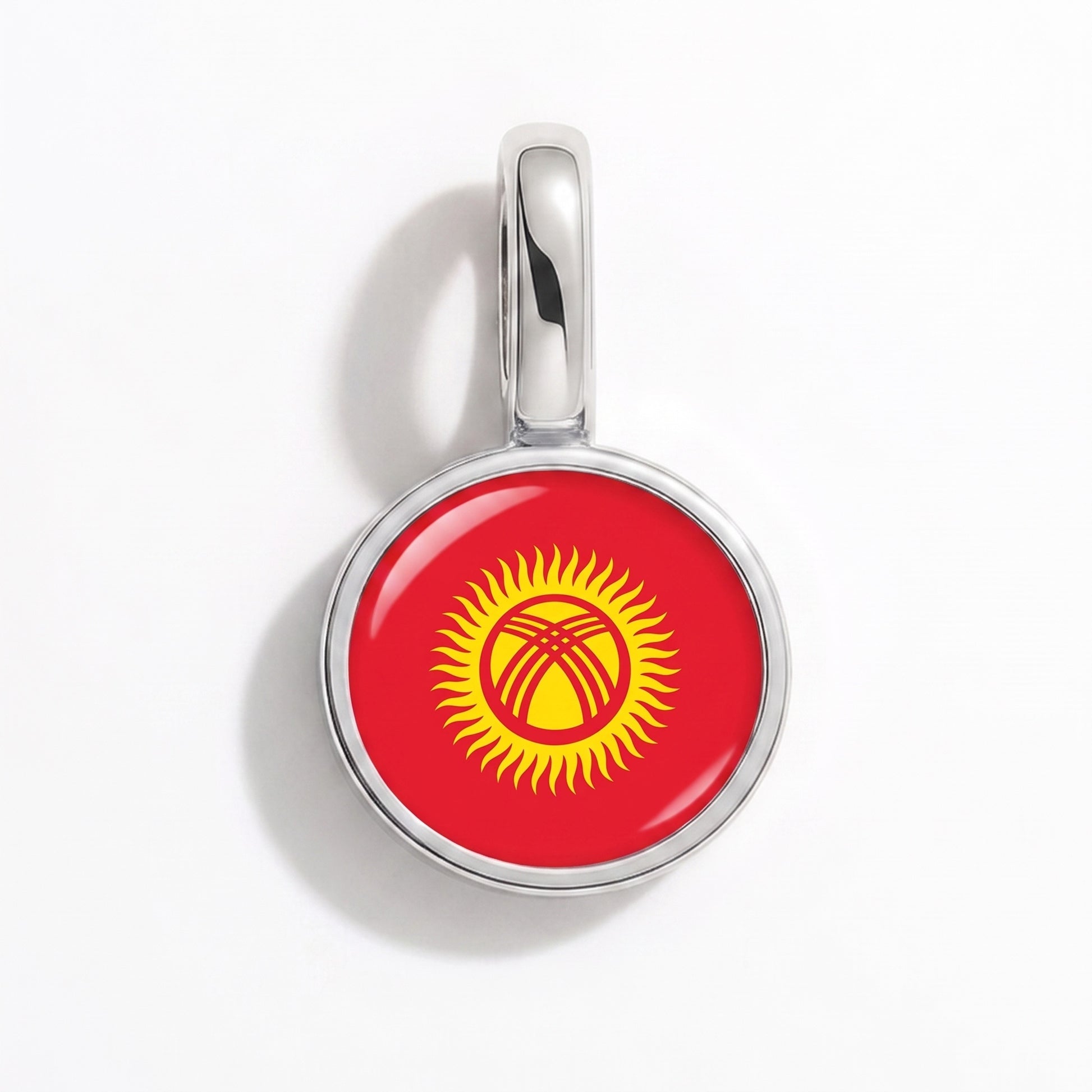 Flag charm Kyrgyzstan – round silver