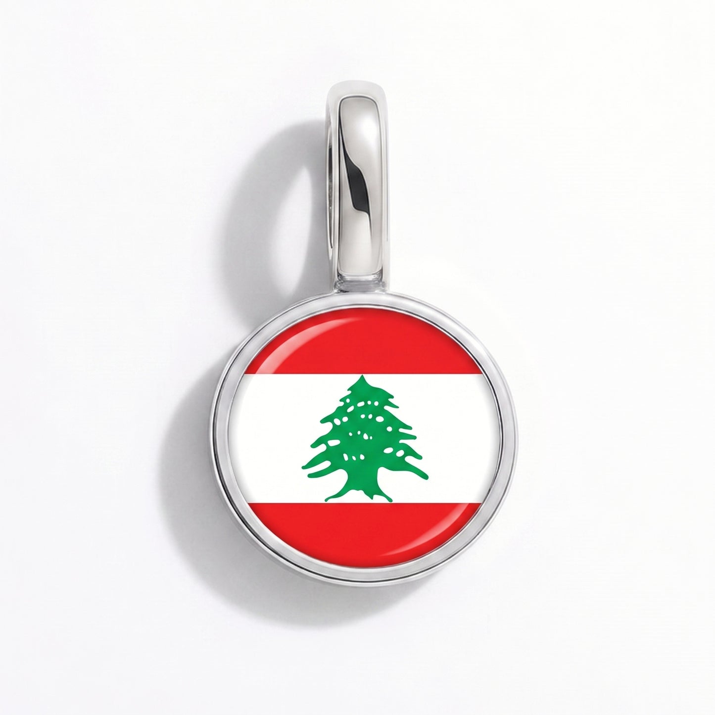 Flag charm Lebanon – round silver
