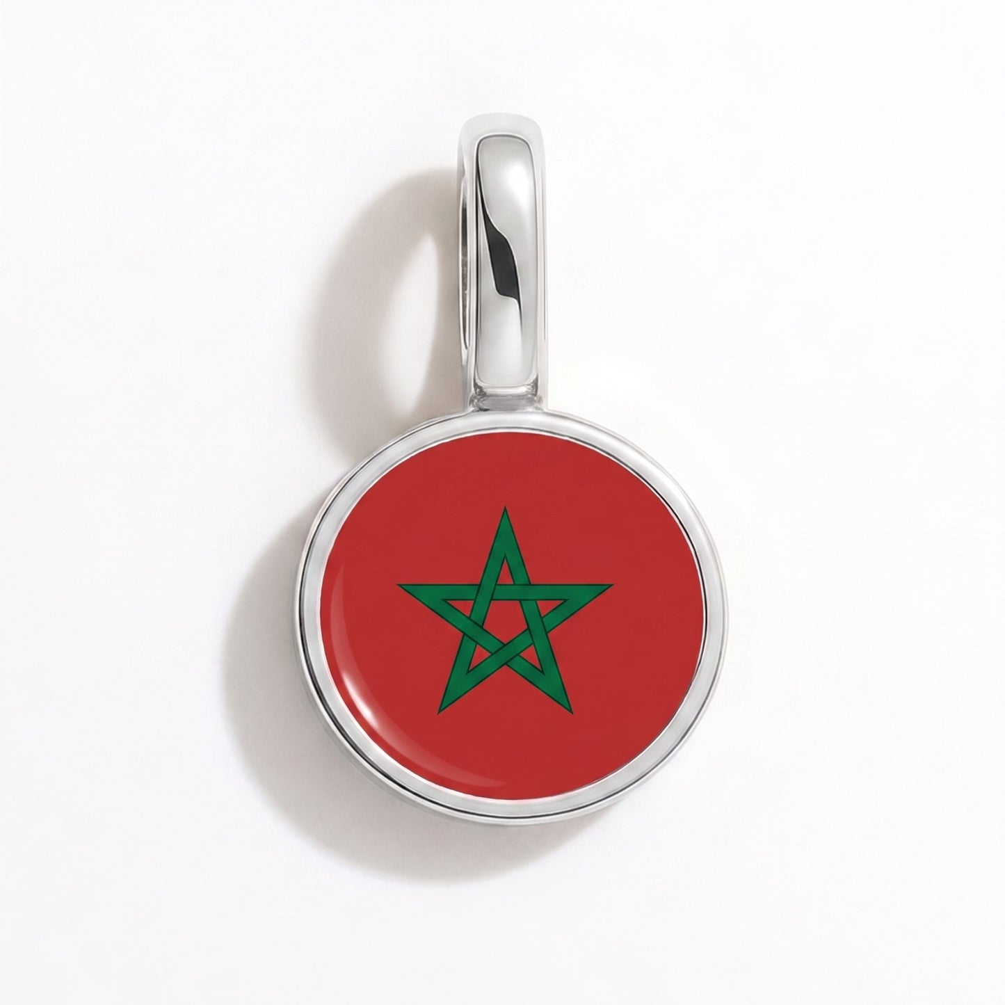 Flag charm Morocco – round silver