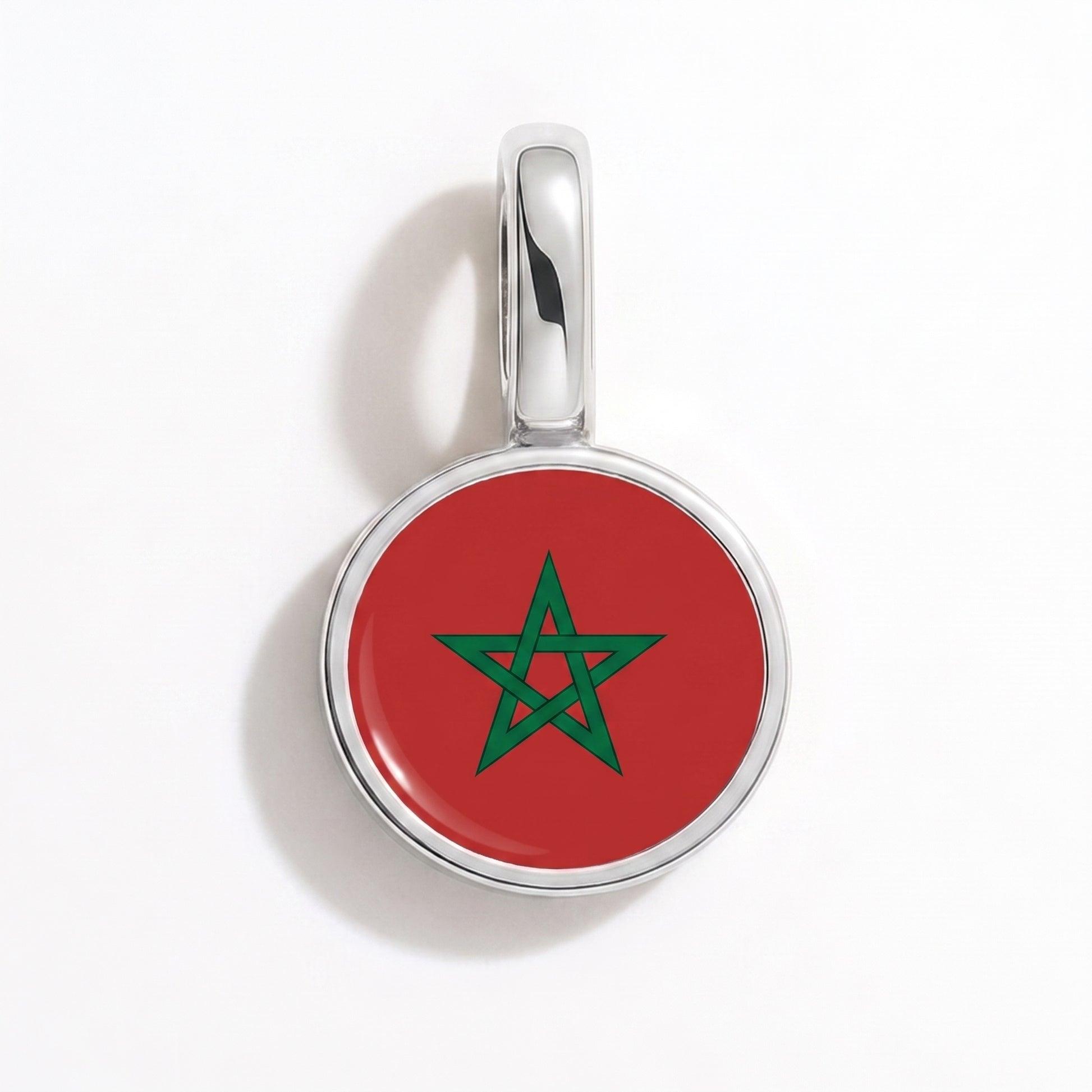 Flag charm Morocco – round silver