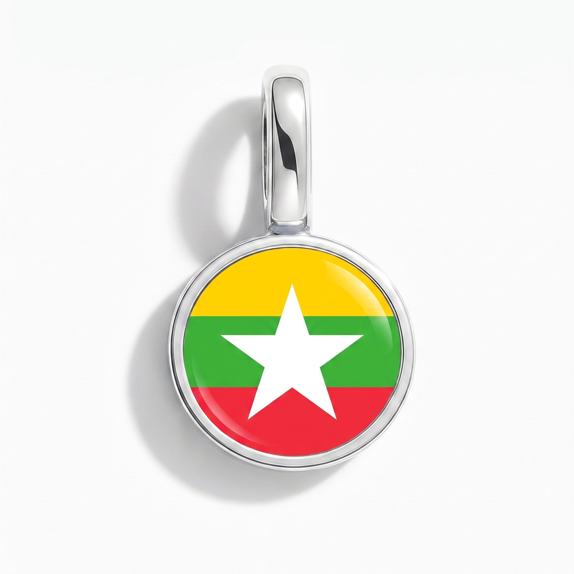 Flag charm Myanmar – round silver