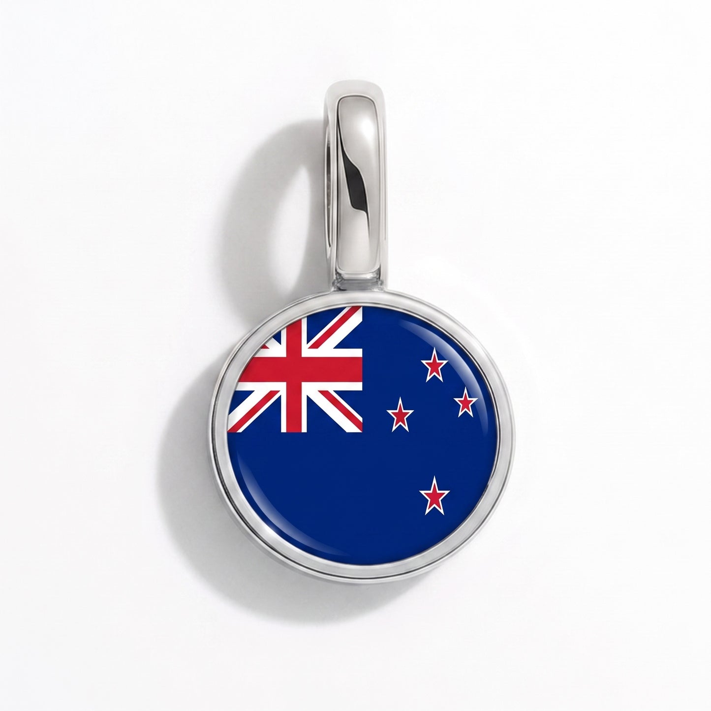 Flag charm New Zealand – round silver