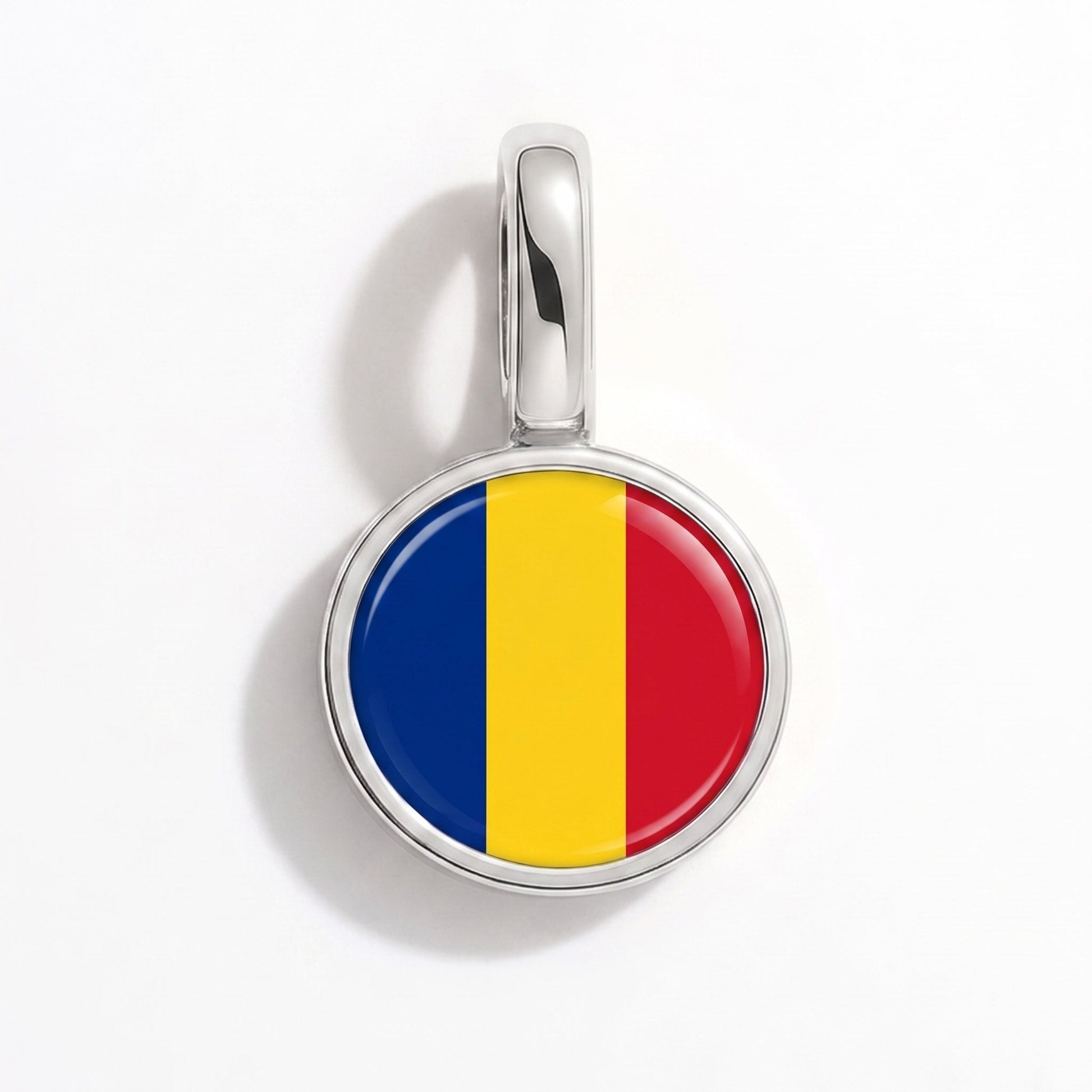 Flag charm Romania – rectangular silver