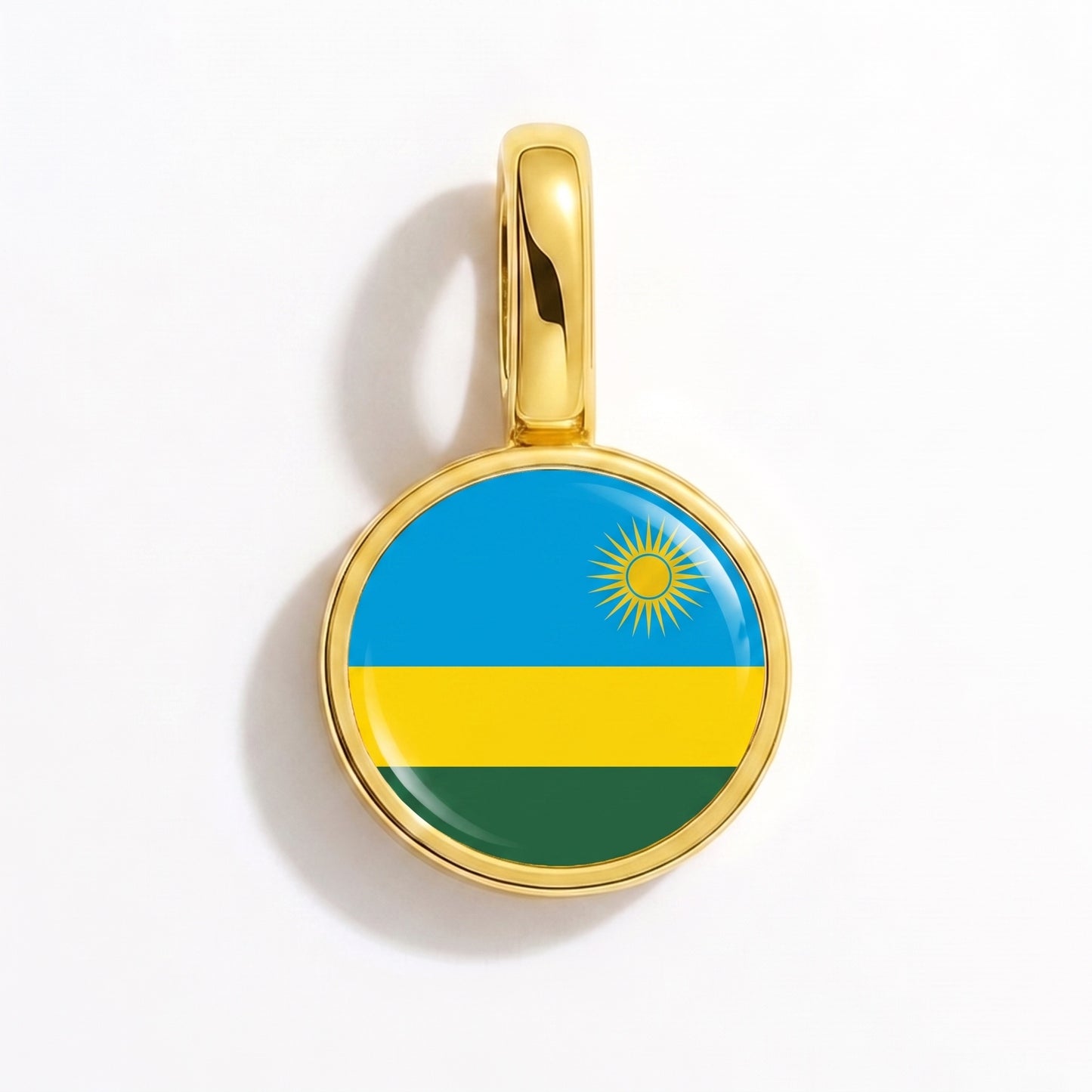 Flag charm Rwanda – round gold