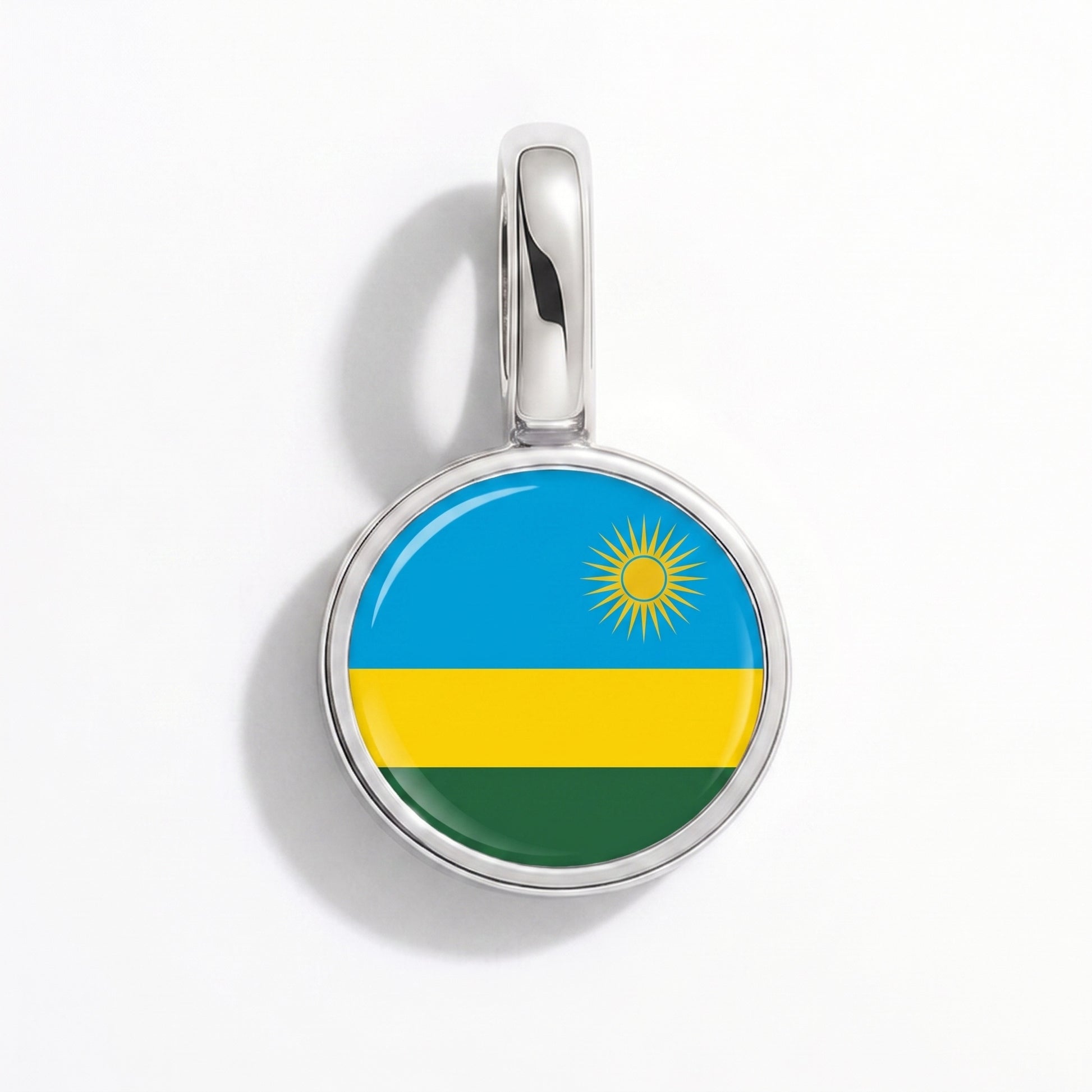 Flag charm Rwanda – round silver