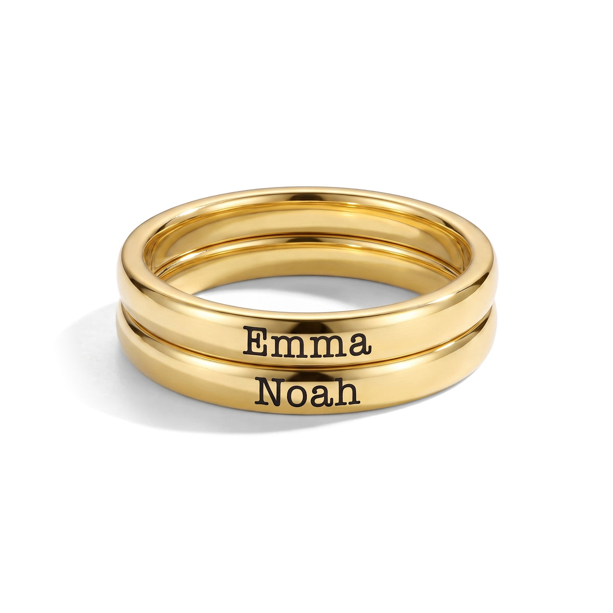 Tiny Stackable Name Ring – Gold – 2 rings stacked