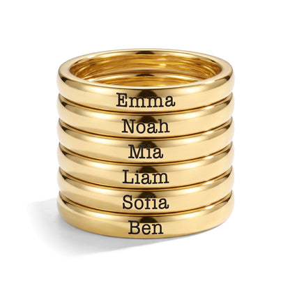 Tiny Stackable Name Ring – Gold – 6 rings stacked