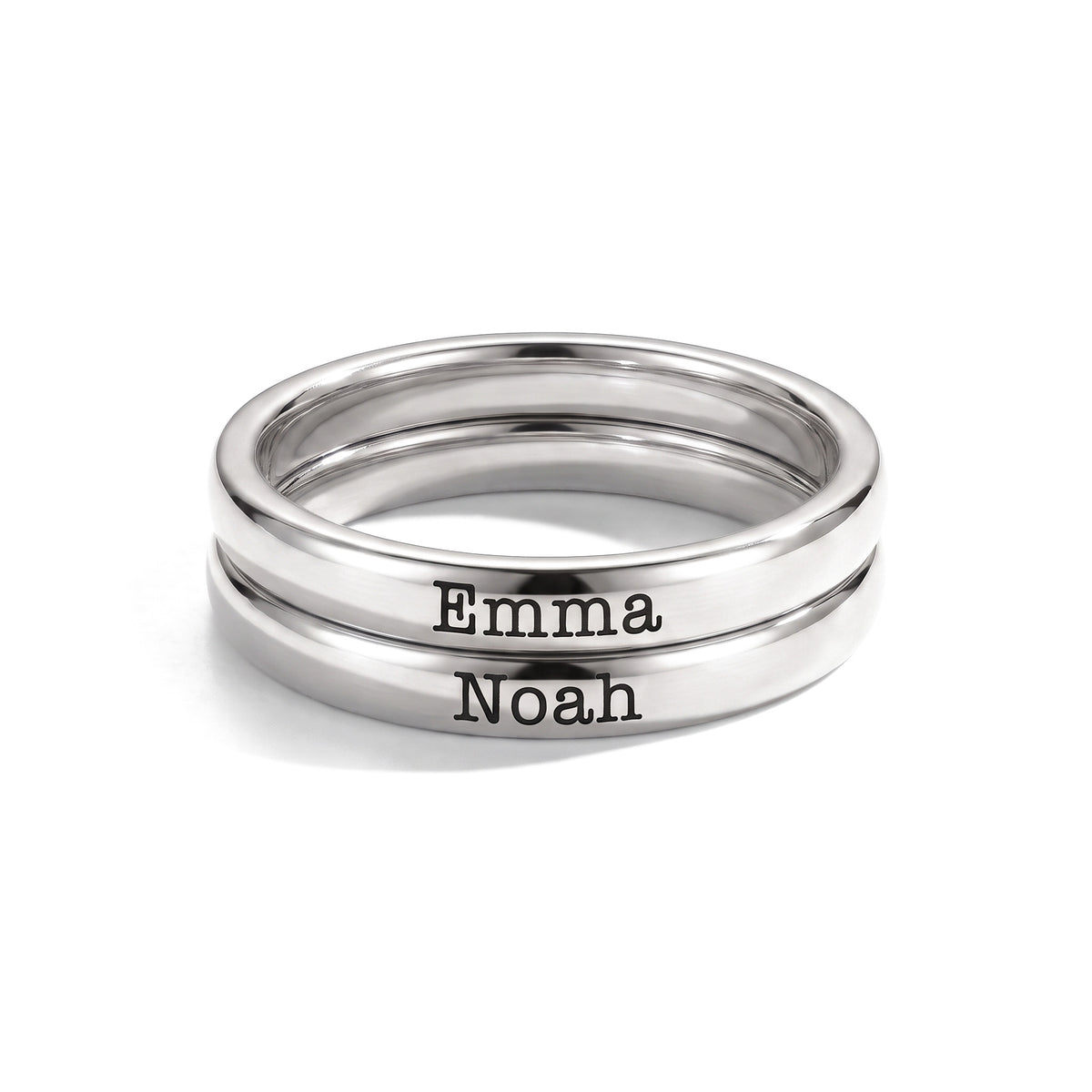 Tiny Stackable Name Ring – Silver – 2 rings stacked