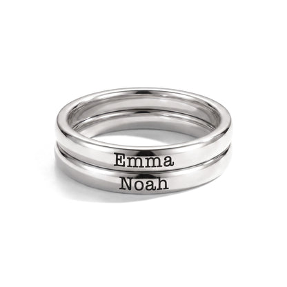 Tiny Stackable Name Ring – Silver – 2 rings stacked