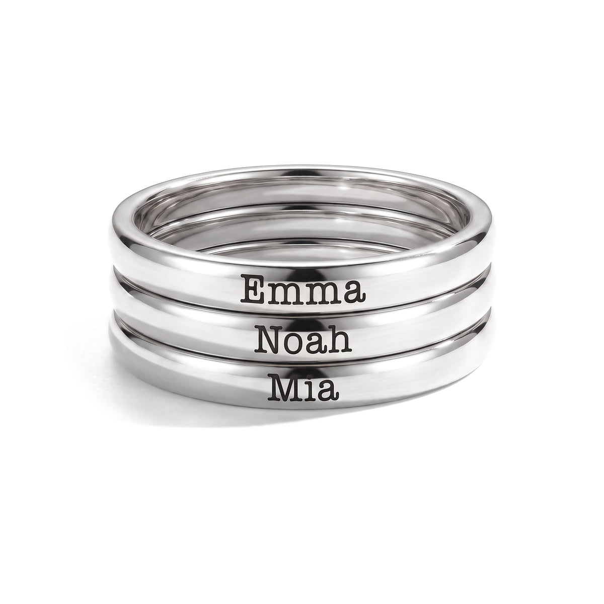 Tiny Stackable Name Ring – Silver – 3 rings stacked