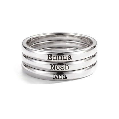 Tiny Stackable Name Ring – Silver – 3 rings stacked