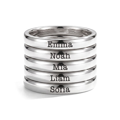 Tiny Stackable Name Ring – Silver – 5 rings stacked