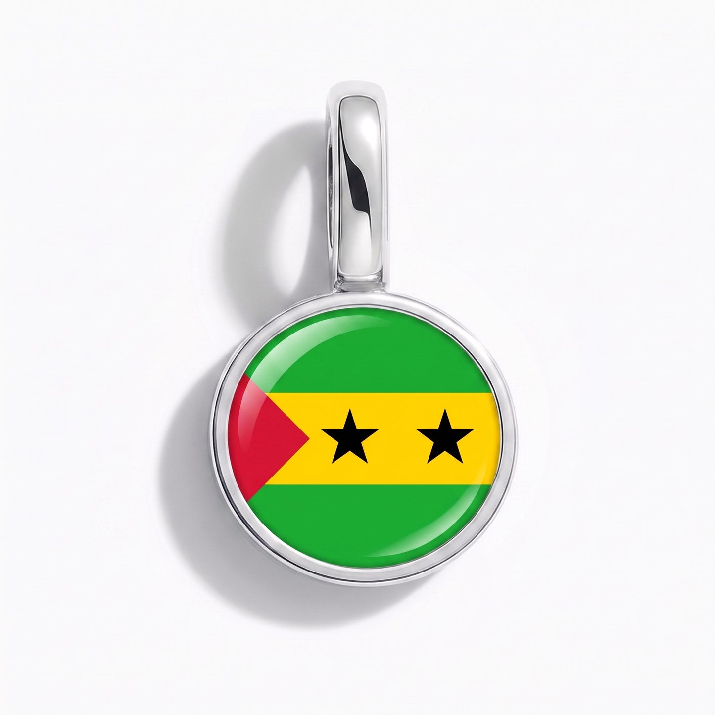 Flag charm Sao Tome and Principe – round silver