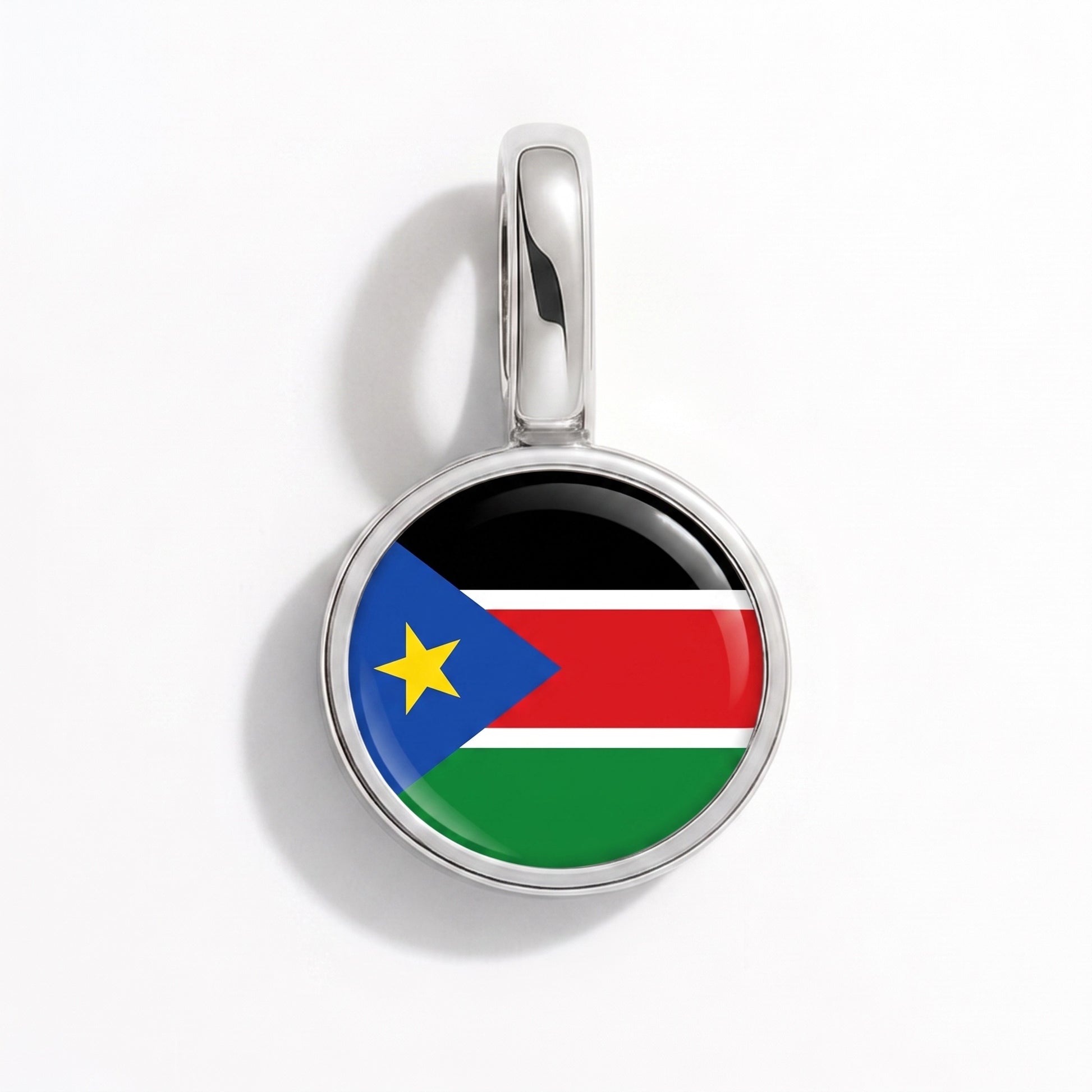 Flag charm South Sudan – round silver