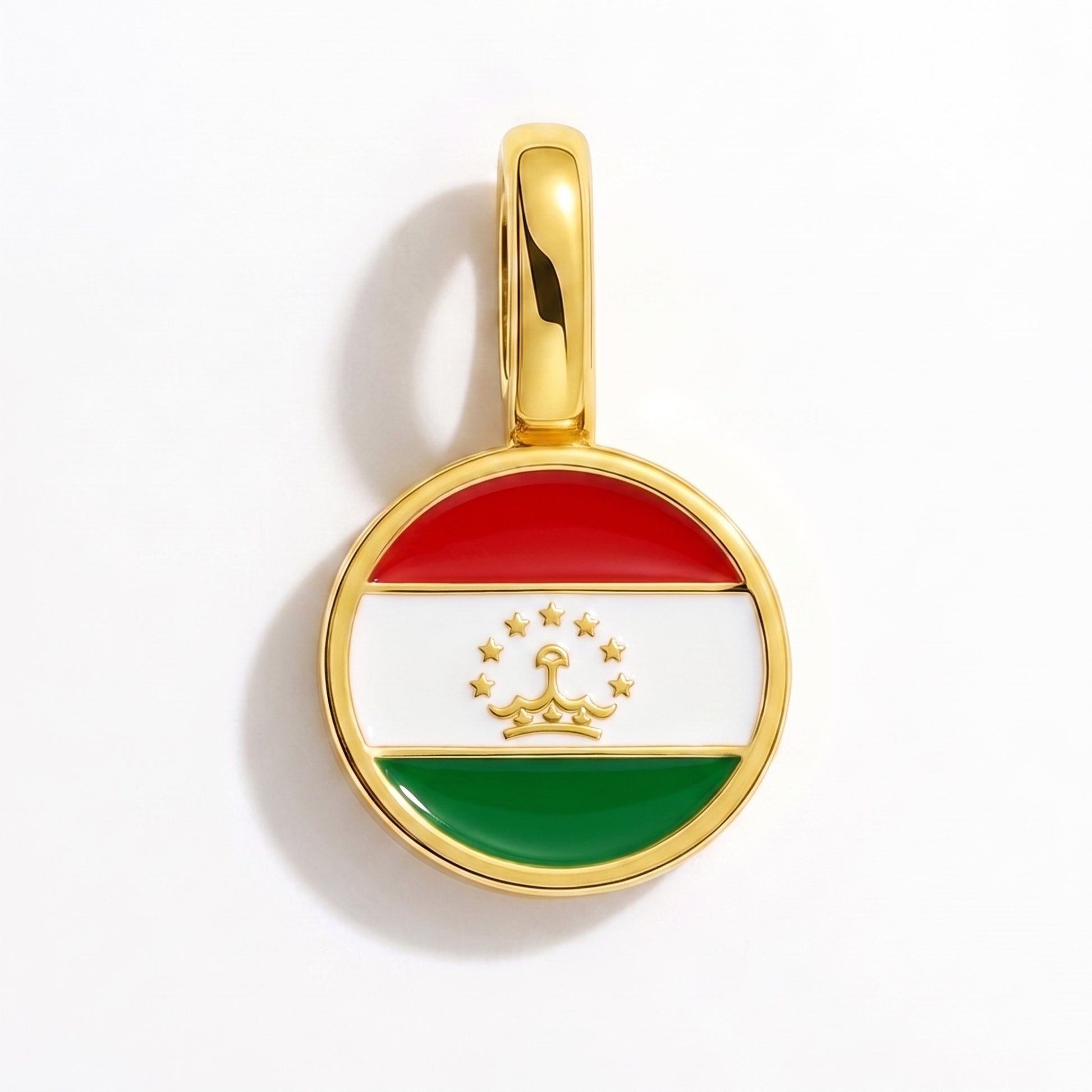 Flag charm Tajikistan – round gold
