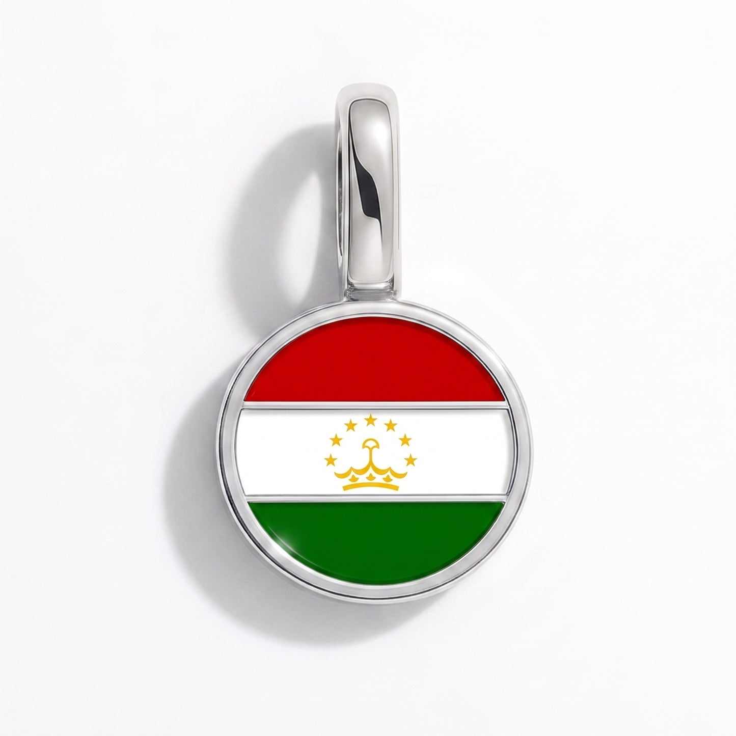 Flag charm Tajikistan – round silver