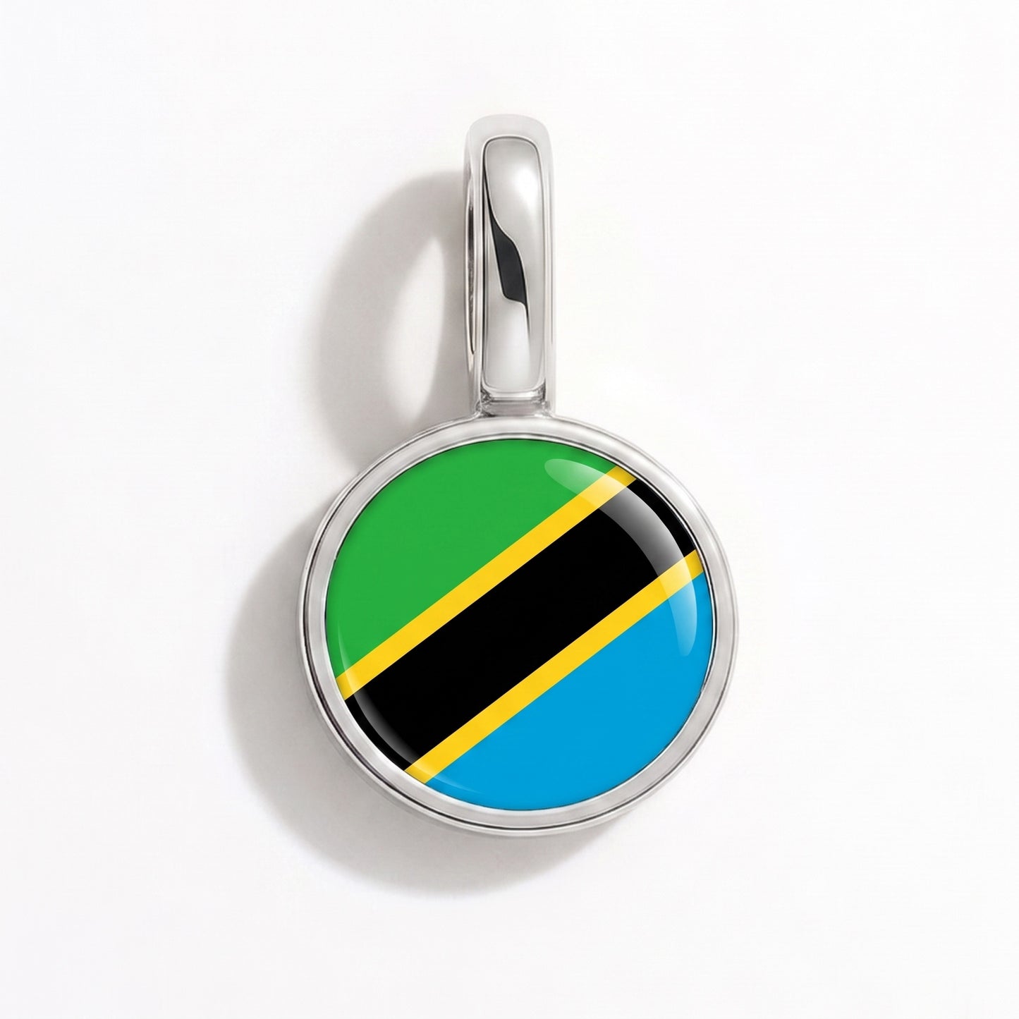 Flag charm Tanzania – round silver