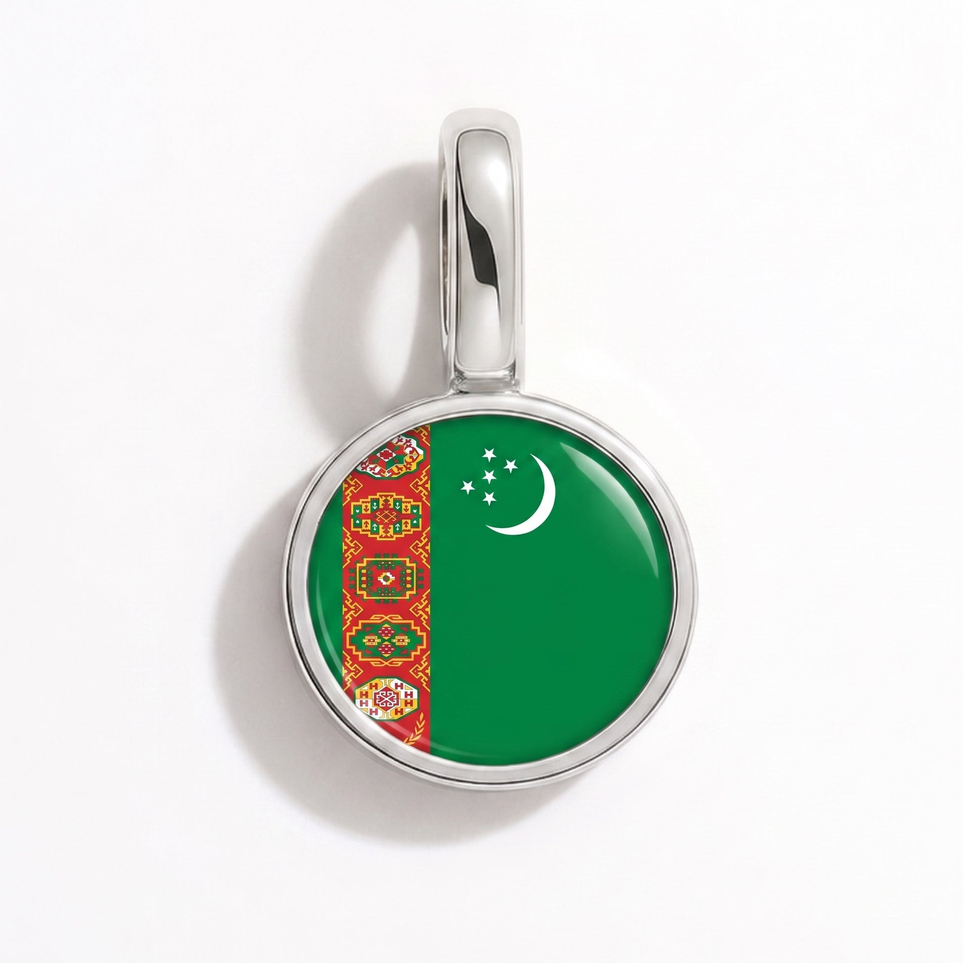 Flag charm Turkmenistan – round silver