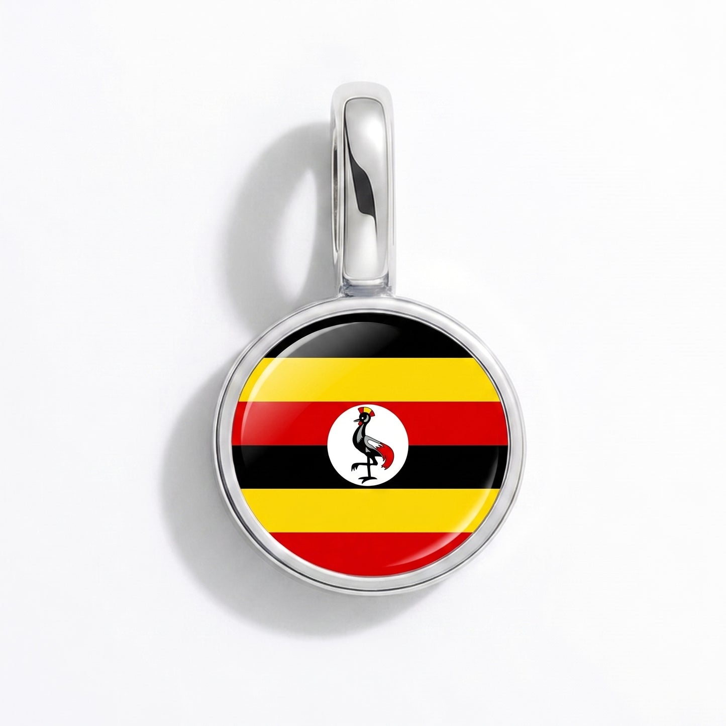 Flag charm Uganda – round silver