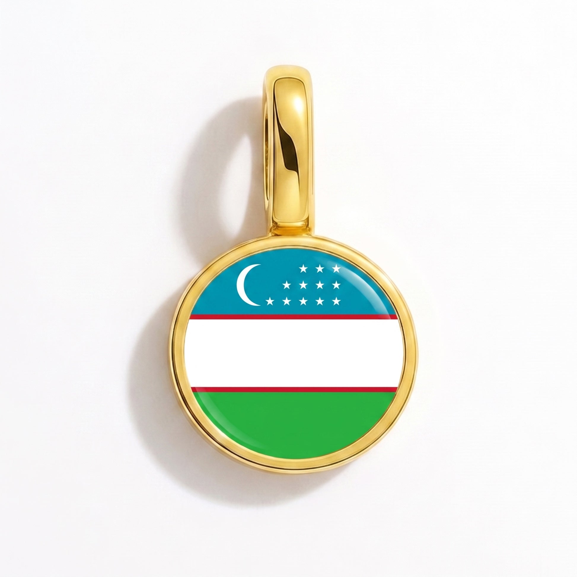 Flag charm Uzbekistan – round gold