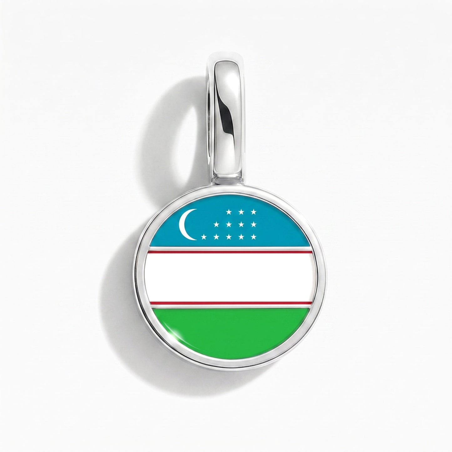 Flag charm Uzbekistan – rectangular silver